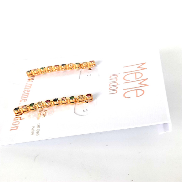 MeMe London NWT EARRINGS 18K Gold Plate Multi-Color CZ Dangle Pierced Earrings - Picture 3 of 5